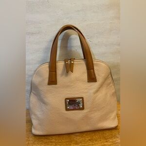 Valentina Italia Domed Cream and Brown Genuine Pebbled Leather Satchel